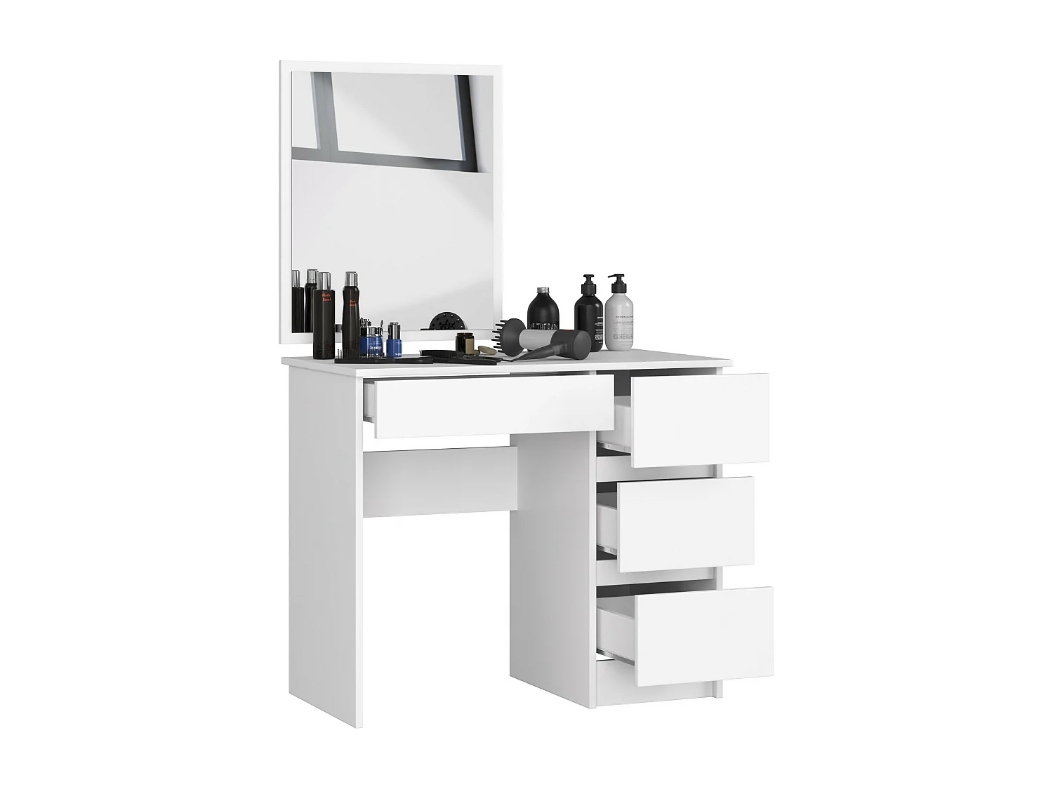 Toaletka AKORD T6 Biała 90 cm z lustrem 500x600 prawa 4 szuflady kolor Biały mat 90x50x142 cm