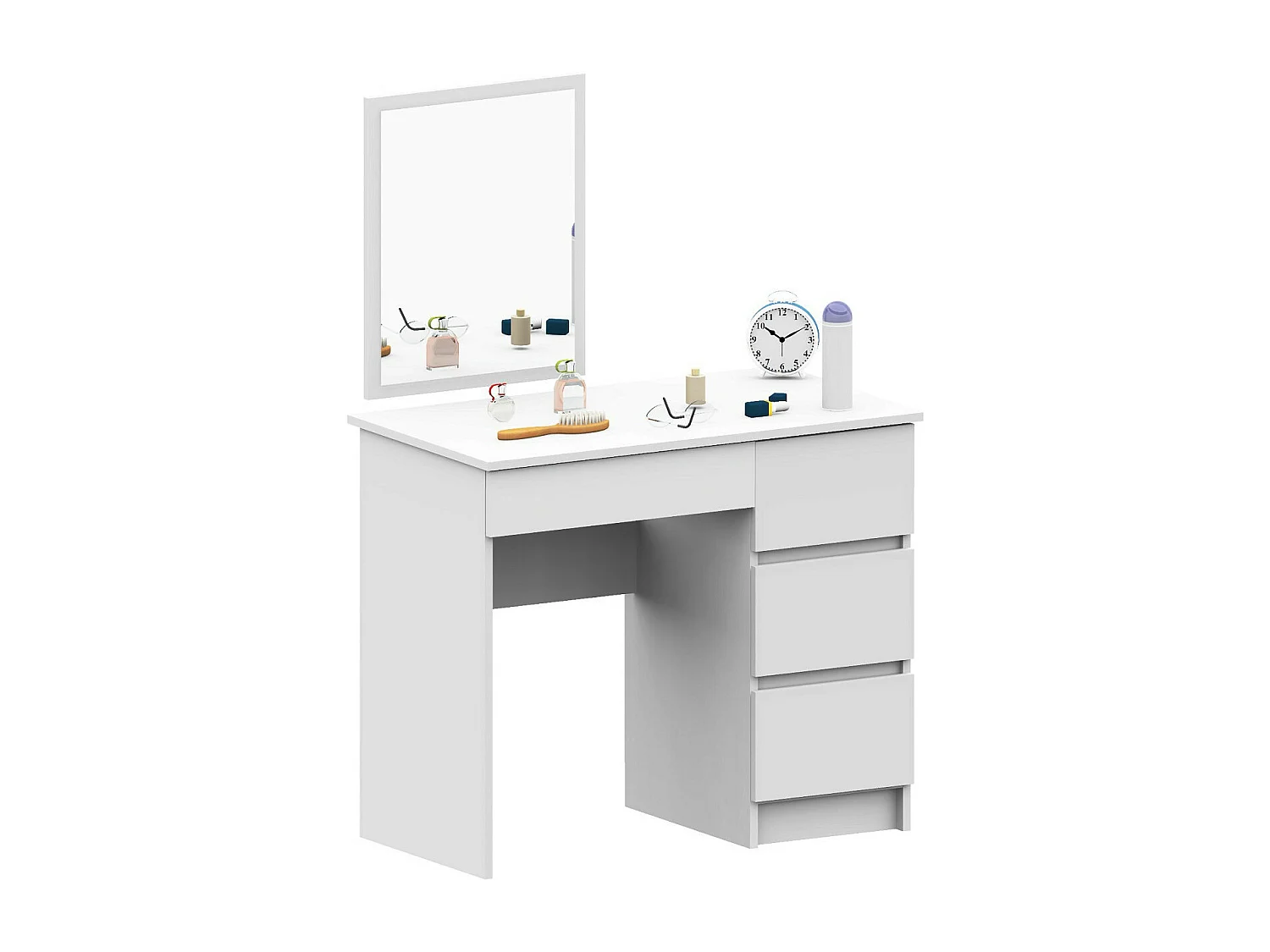 Toaletka AKORD T6 Biała 90 cm z lustrem 500x600 prawa 4 szuflady kolor Biały mat 90x50x142 cm