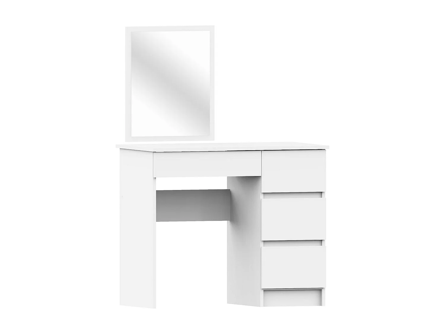 Toaletka AKORD T6 Biała 90 cm z lustrem 500x600 prawa 4 szuflady kolor Biały mat 90x50x142 cm