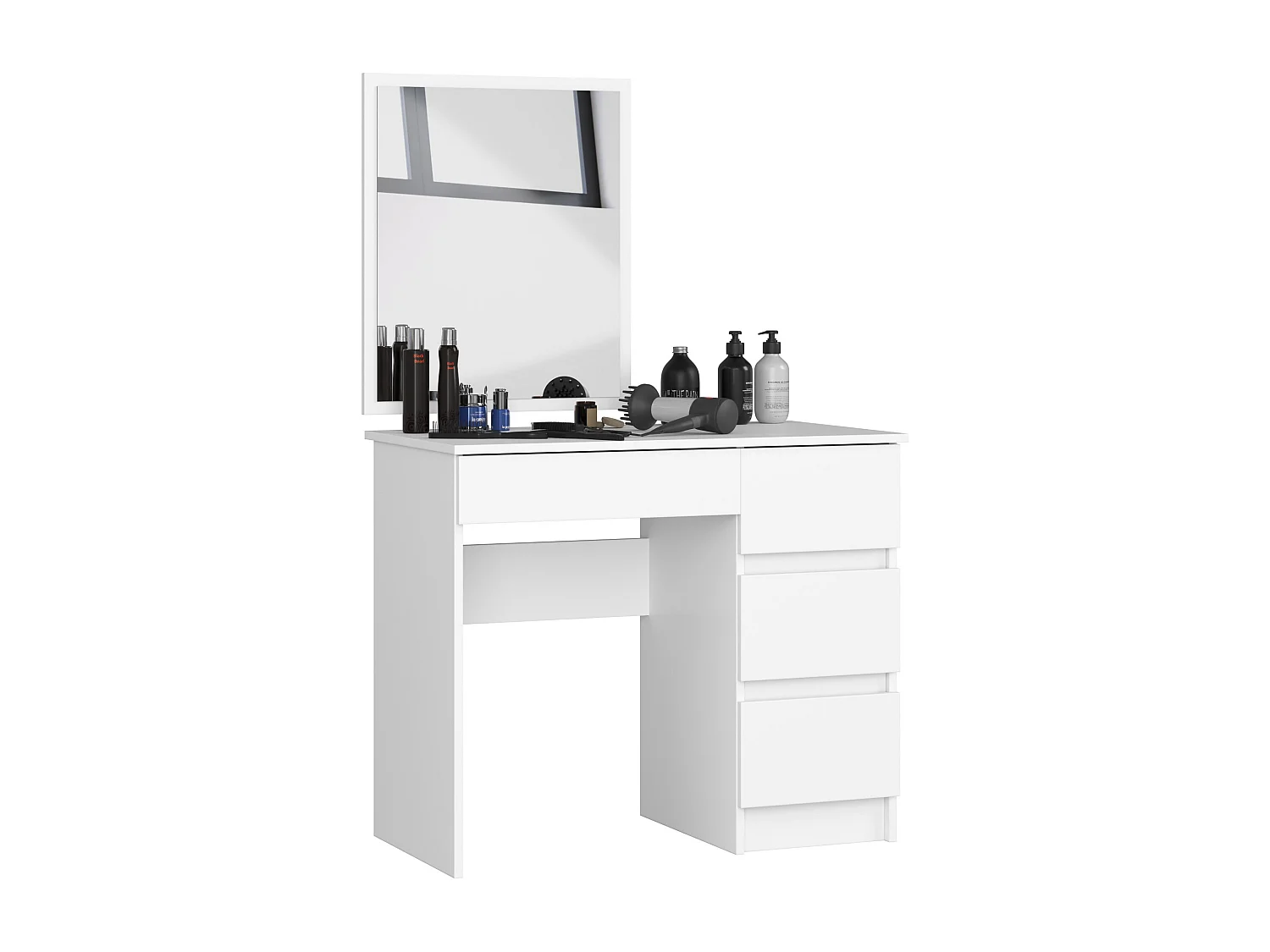 Toaletka AKORD T6 Biała 90 cm z lustrem 500x600 prawa 4 szuflady kolor Biały mat 90x50x142 cm