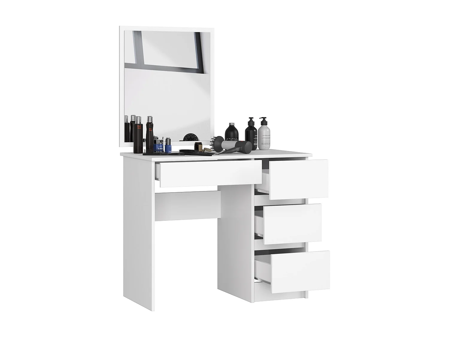 Toaletka AKORD T6 Biała 90 cm z lustrem 500x600 prawa 4 szuflady kolor Biały mat 90x50x142 cm