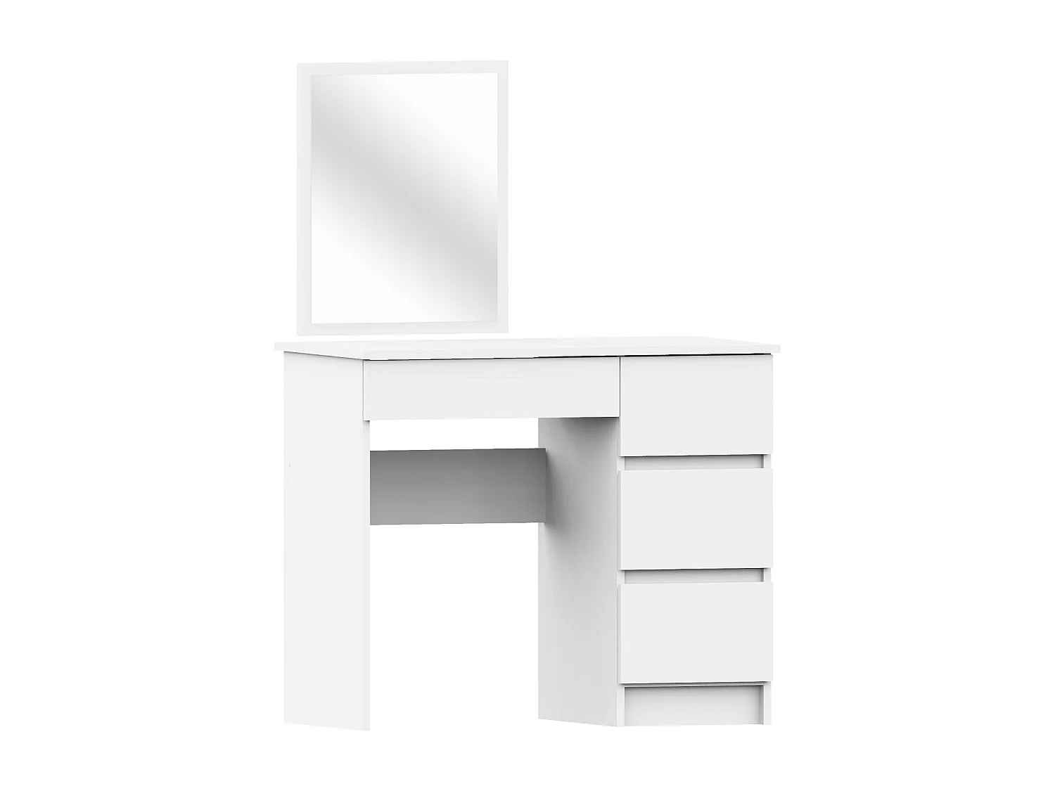 Toaletka AKORD T6 Biała 90 cm z lustrem 500x600 prawa 4 szuflady kolor Biały mat 90x50x142 cm