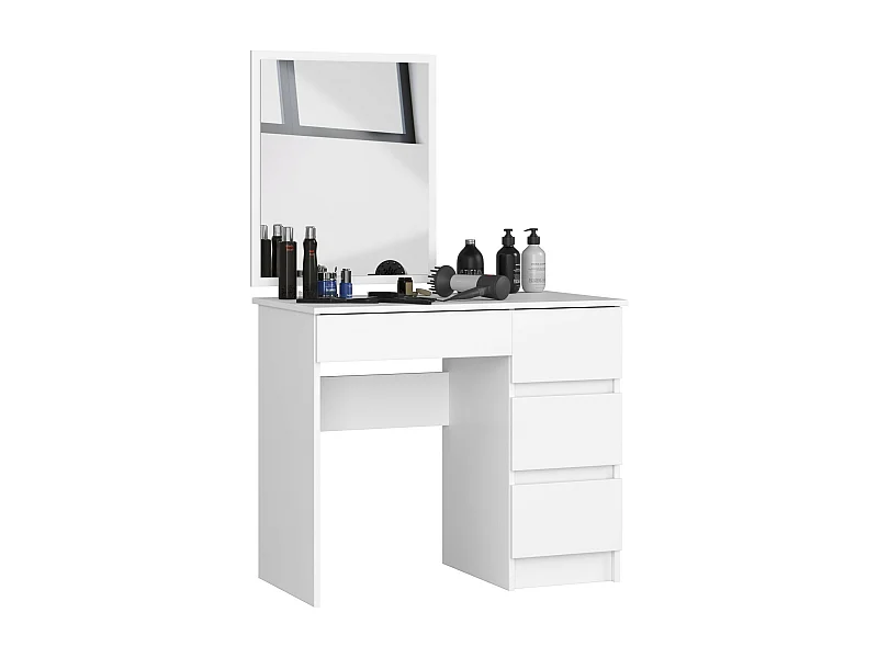 Toaletka AKORD T6 Biała 90 cm z lustrem 500x600 prawa 4 szuflady kolor Biały mat 90x50x142 cm