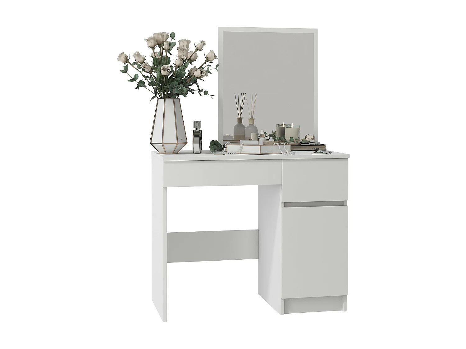 Schminktisch AKORD Frisiertisch Weiß 90 cm breit Tür 2 Schubladen 2 Ebenen B90 x H142 x T50 cm