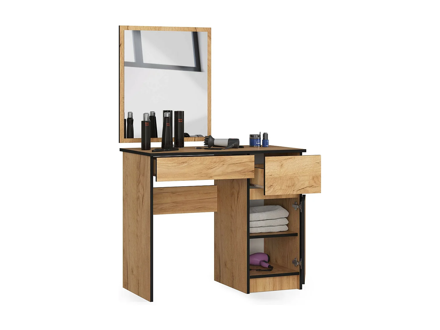 Schminktisch AKORD Frisiertisch Eiche Craft 90 cm breit Tür 2 Schubladen 2 Ebenen B90 x H142 x T50 cm