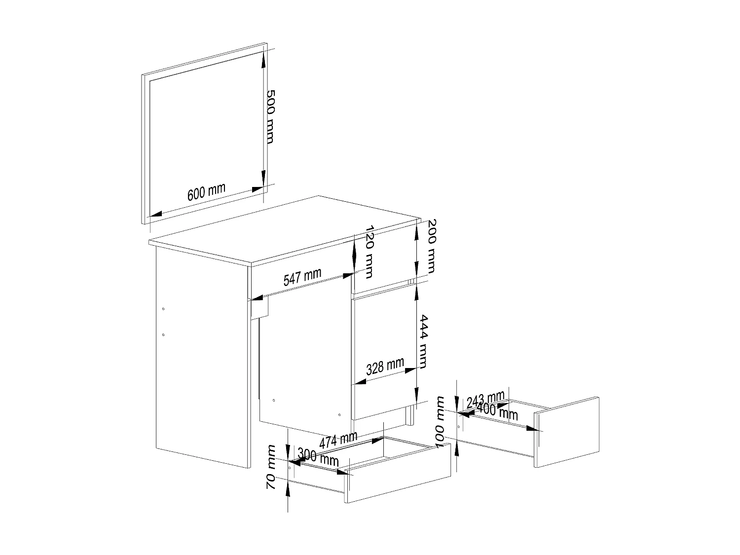 Schminktisch AKORD Frisiertisch Eiche Craft 90 cm breit Tür 2 Schubladen 2 Ebenen B90 x H142 x T50 cm