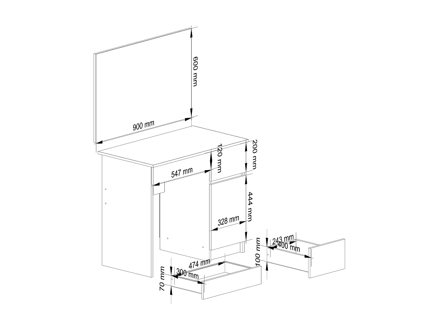 Toaletka AKORD P2 Dąb Sonoma 90 cm z lustrem 900x600 prawa 1 drzwi 2 szuflady kolor Dąb Sonoma mat 2 półki 90x50x142 cm
