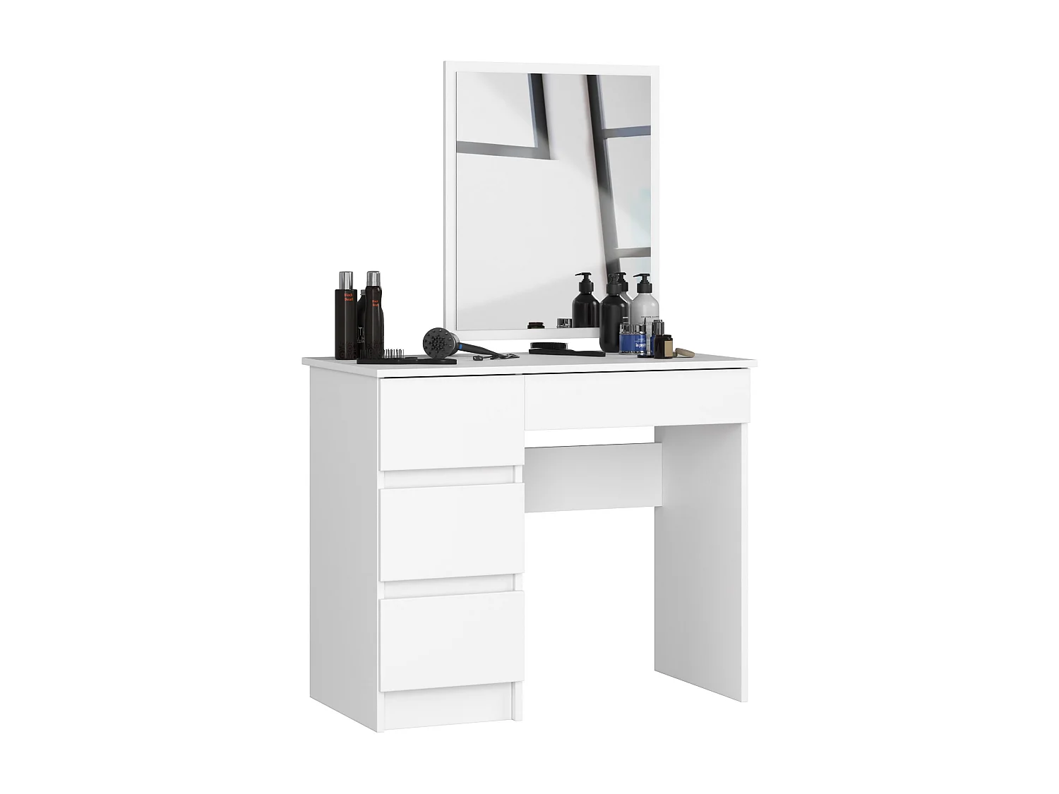 Toaletka AKORD T6 Biała 90 cm z lustrem 500x600 lewa 4 szuflady kolor Biały mat 90x50x142 cm