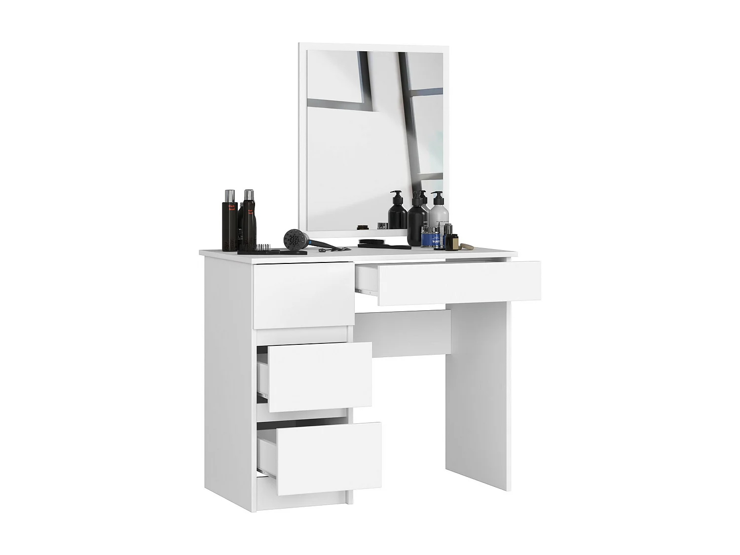 Toaletka AKORD T6 Biała 90 cm z lustrem 500x600 lewa 4 szuflady kolor Biały mat 90x50x142 cm
