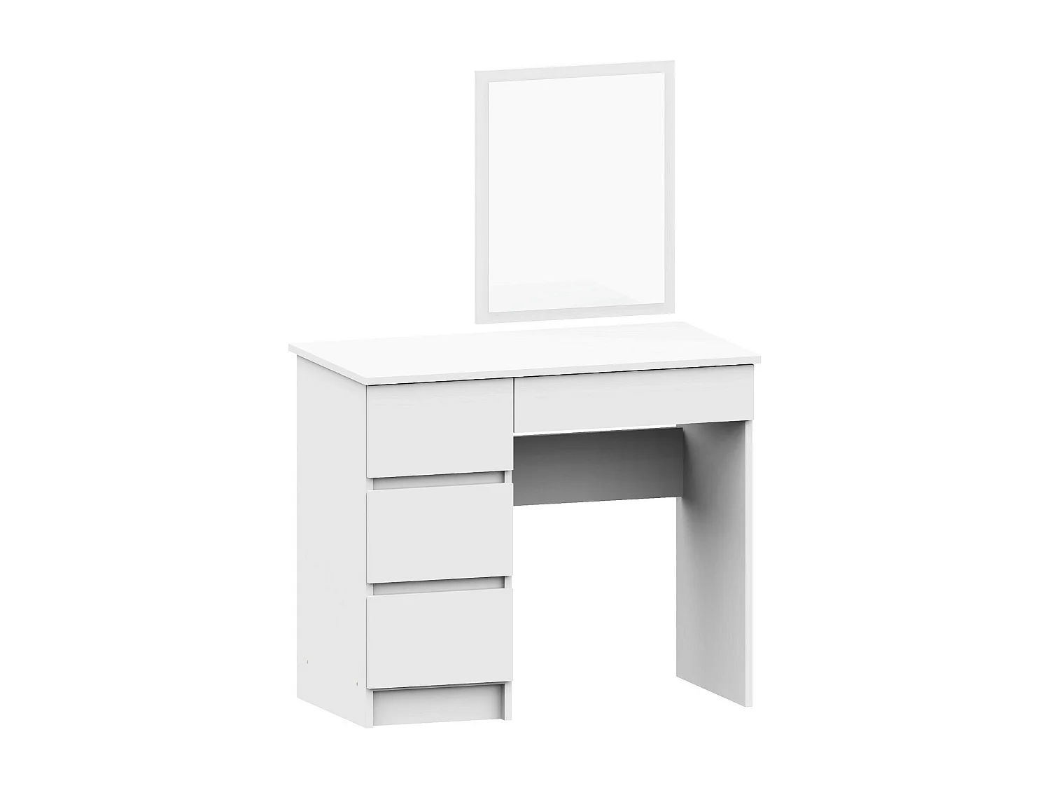 Toaletka AKORD T6 Biała 90 cm z lustrem 500x600 lewa 4 szuflady kolor Biały mat 90x50x142 cm
