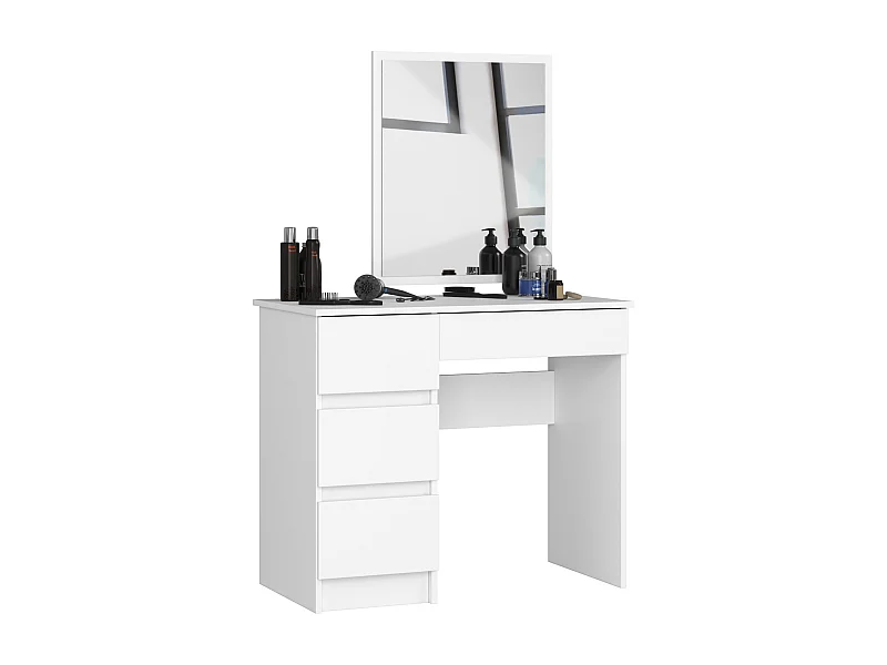 Toaletka AKORD T6 Biała 90 cm z lustrem 500x600 lewa 4 szuflady kolor Biały mat 90x50x142 cm