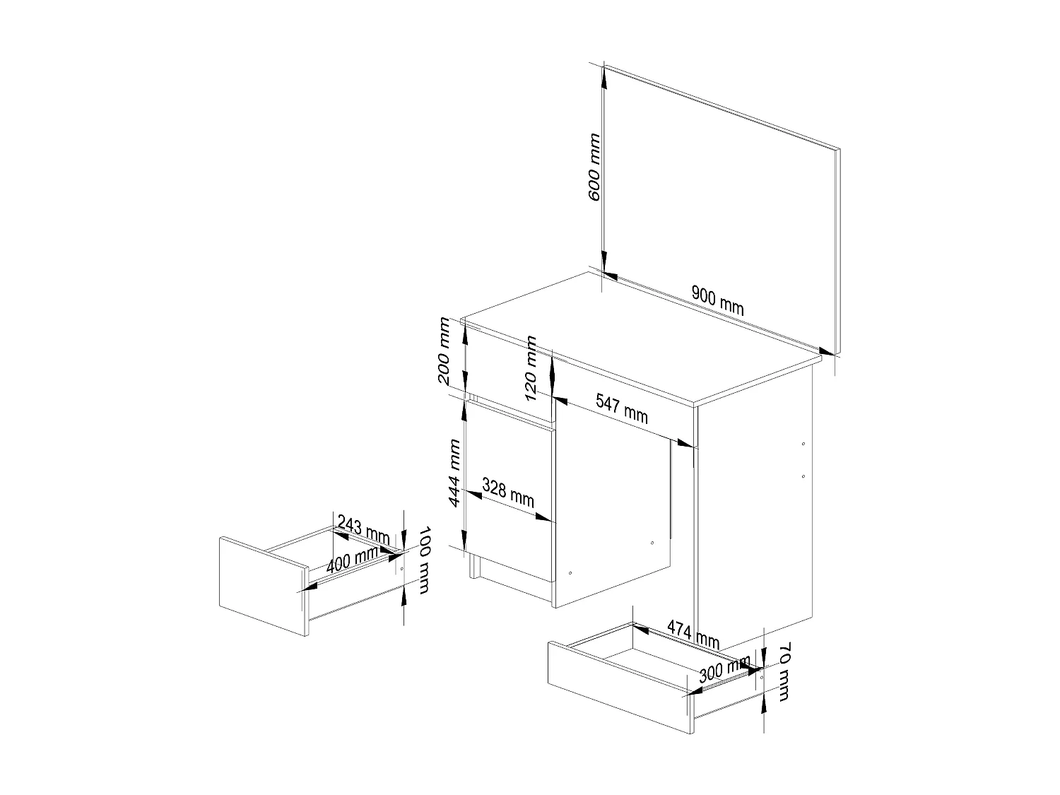 Toaletka AKORD P2 Dąb Sonoma 90 cm z lustrem 900x600 lewa 1 drzwi 2 szuflady kolor Dąb Sonoma mat 2 półki 90x50x142 cm