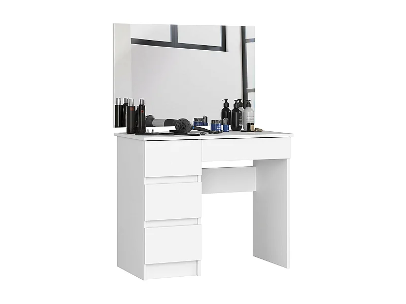 Toaletka AKORD T6 Biała 90 cm z lustrem 900x600 lewa 4 szuflady kolor Biały mat 90x50x142 cm