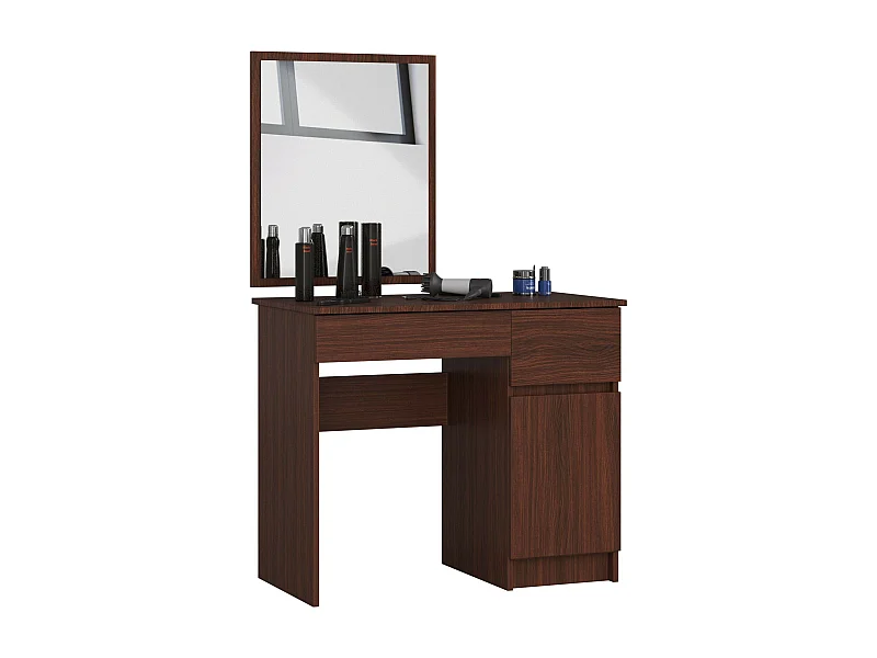 Toaletka AKORD P2 Wenge 90 cm z lustrem 500x600 prawa 1 drzwi 2 szuflady kolor Wenge mat 2 półki 90x50x142 cm