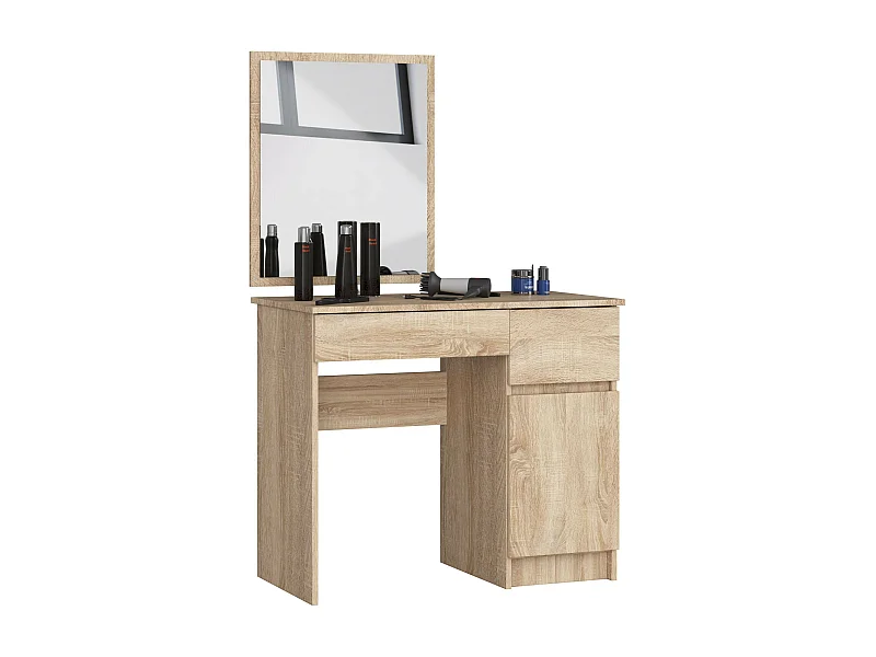 Toaletka AKORD P2 Dąb Sonoma 90 cm z lustrem 500x600 prawa 1 drzwi 2 szuflady kolor Dąb Sonoma mat 2 półki 90x50x142 cm