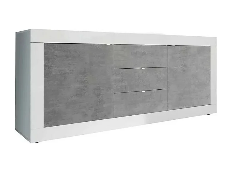 Buffet 2 portes et 3 tiroirs, collection ISORA, coloris blanc et gris effet béton
