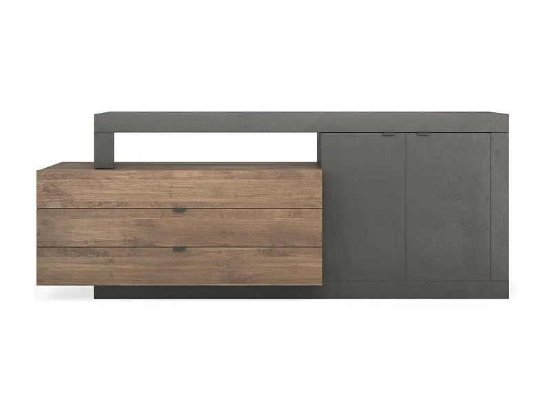 Design-Schaukasten mit Glastüren und Glasregalen, Kollektion JET, in hochglänzendem Weißlack/Grau Betonoptik