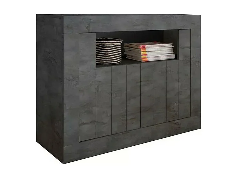 Buffet 2 portes battantes en bois, couleur gris foncé, collection URBAN
