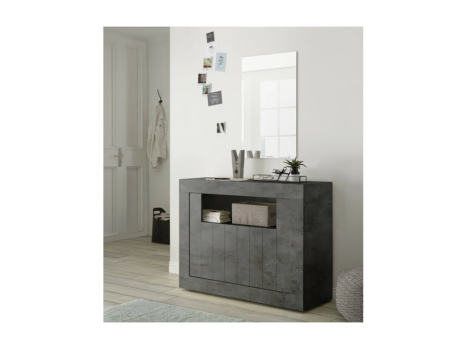 Buffet 2 portes battantes en bois, couleur gris foncé, collection URBAN