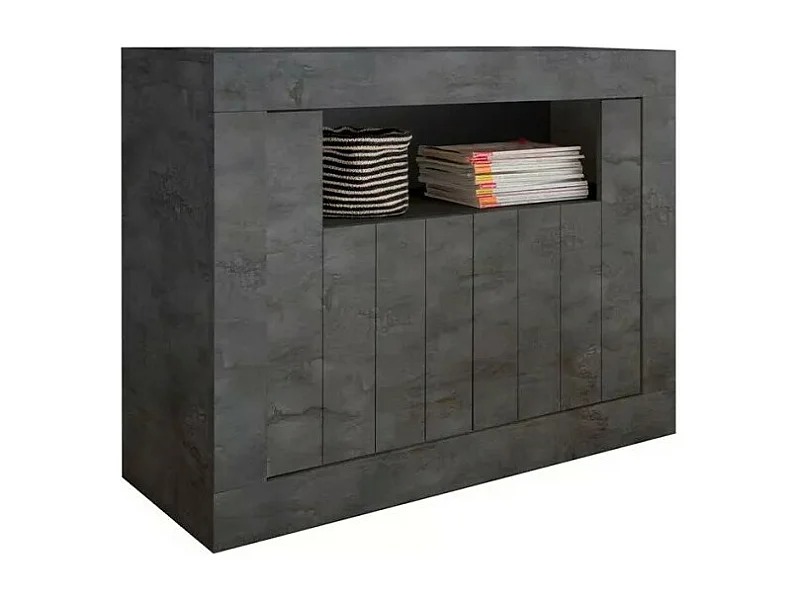 Buffet 2 portes battantes en bois, couleur gris foncé, collection URBAN