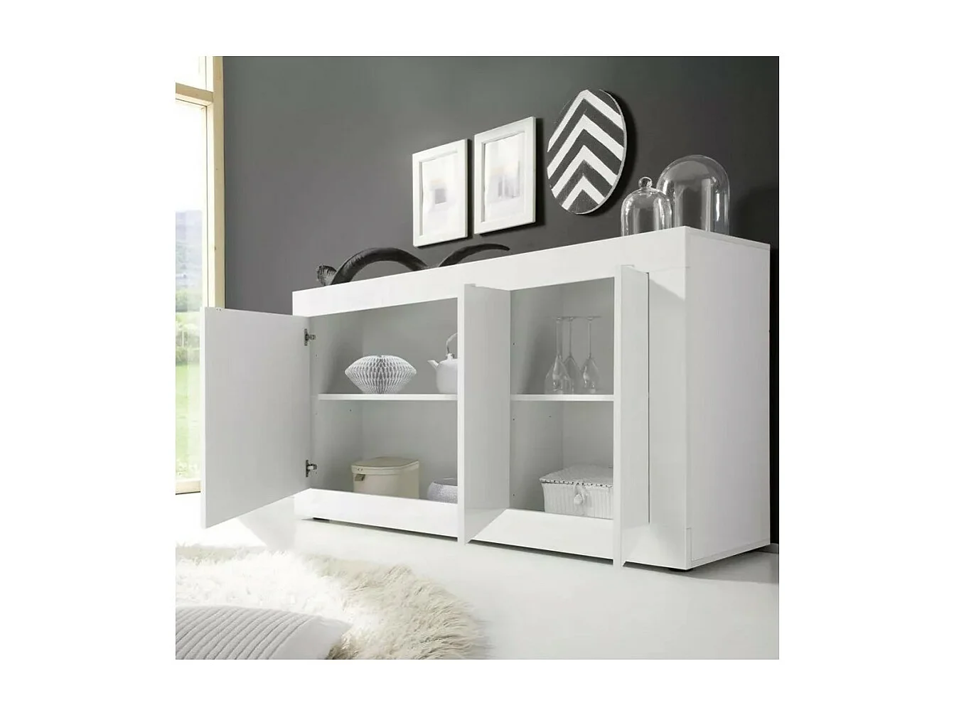 Buffet 3 deuren, collectie CISA, in glanzend wit lak