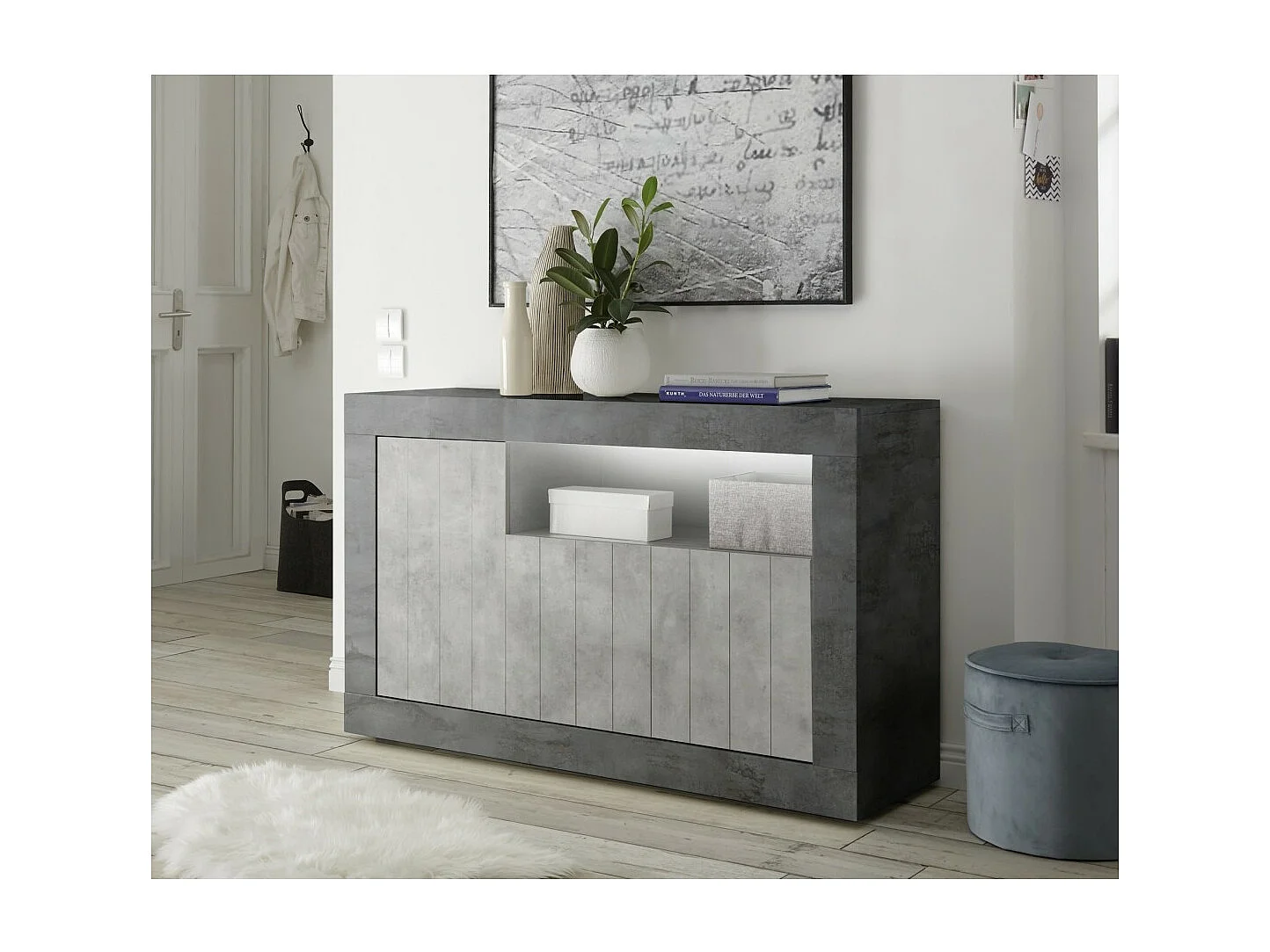 Buffet met 3 deuren, collectie URBAN, in donkergrijze kleur, perfect voor uw woonkamer.