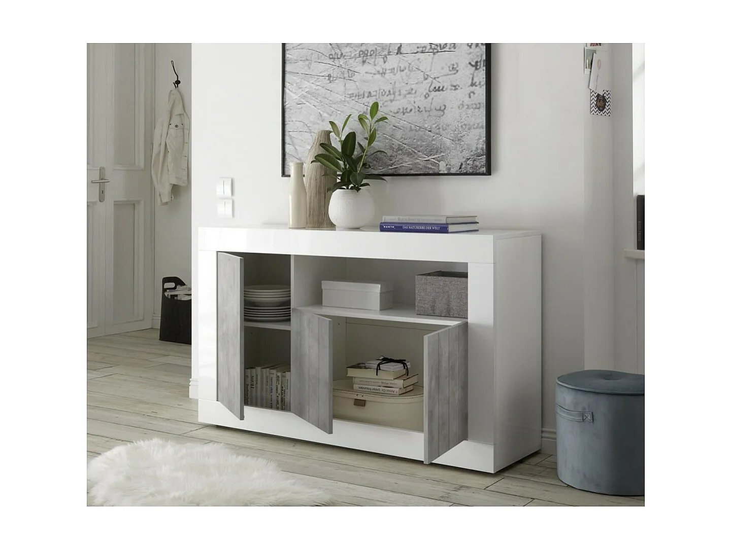 Buffet met 3 deuren, collectie URBAN, in donkergrijze kleur, perfect voor uw woonkamer.