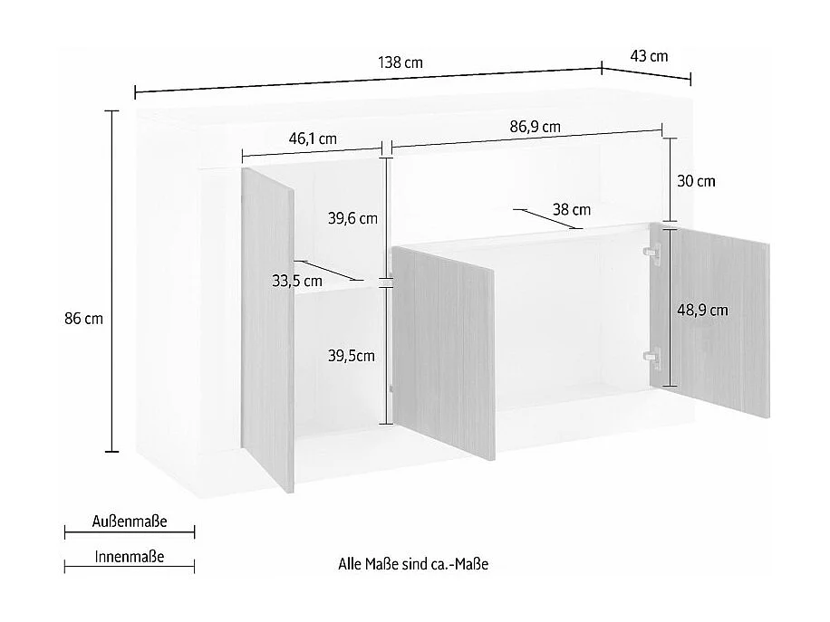 Buffet met 3 deuren, collectie URBAN, in donkergrijze kleur, perfect voor uw woonkamer.