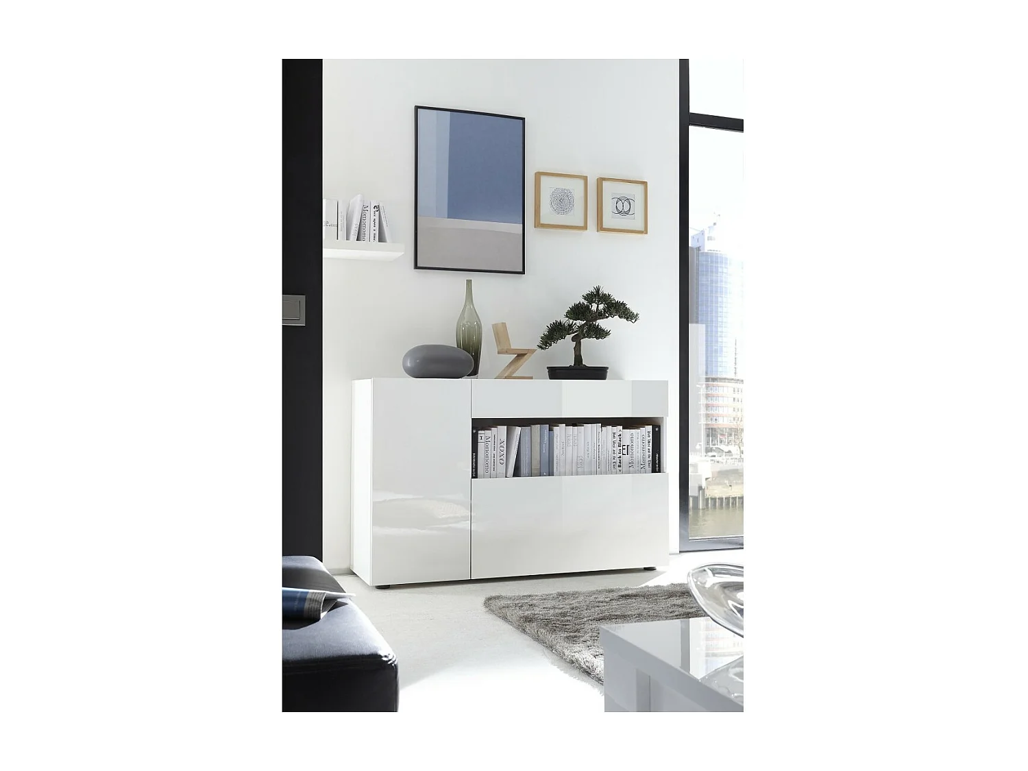 Buffet 1 gaveta e 2 portas, coleção KALO, cor branca, ideal para a sua sala de estar.