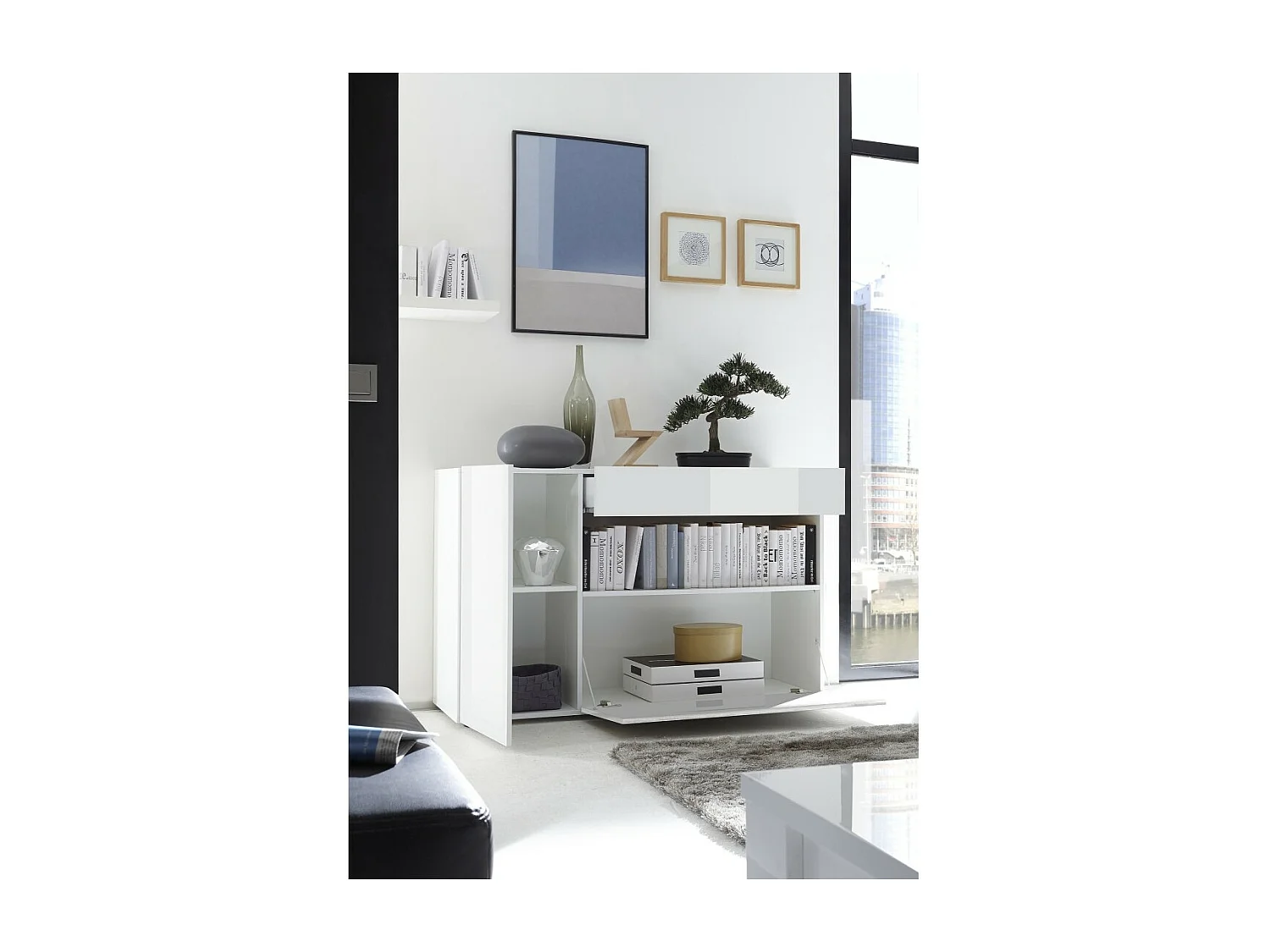 Buffet 1 gaveta e 2 portas, coleção KALO, cor branca, ideal para a sua sala de estar.