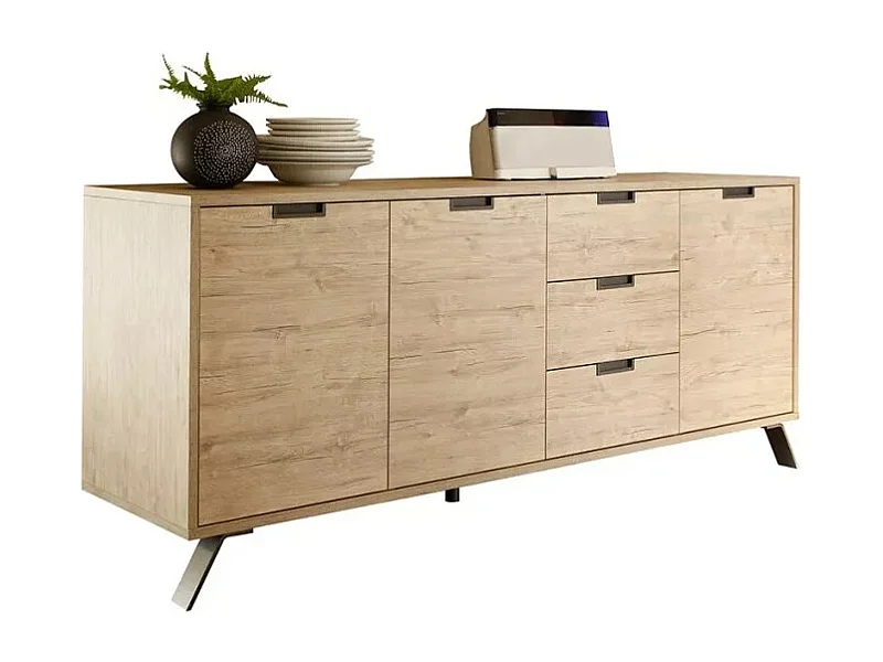 Buffet 3 portes et 3 tiroirs, collection SHOW, coloris chêne clair