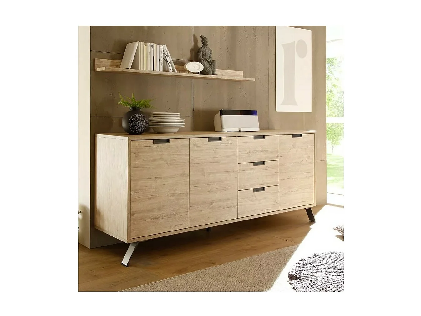 Buffet 3 portes et 3 tiroirs, collection SHOW, coloris chêne clair