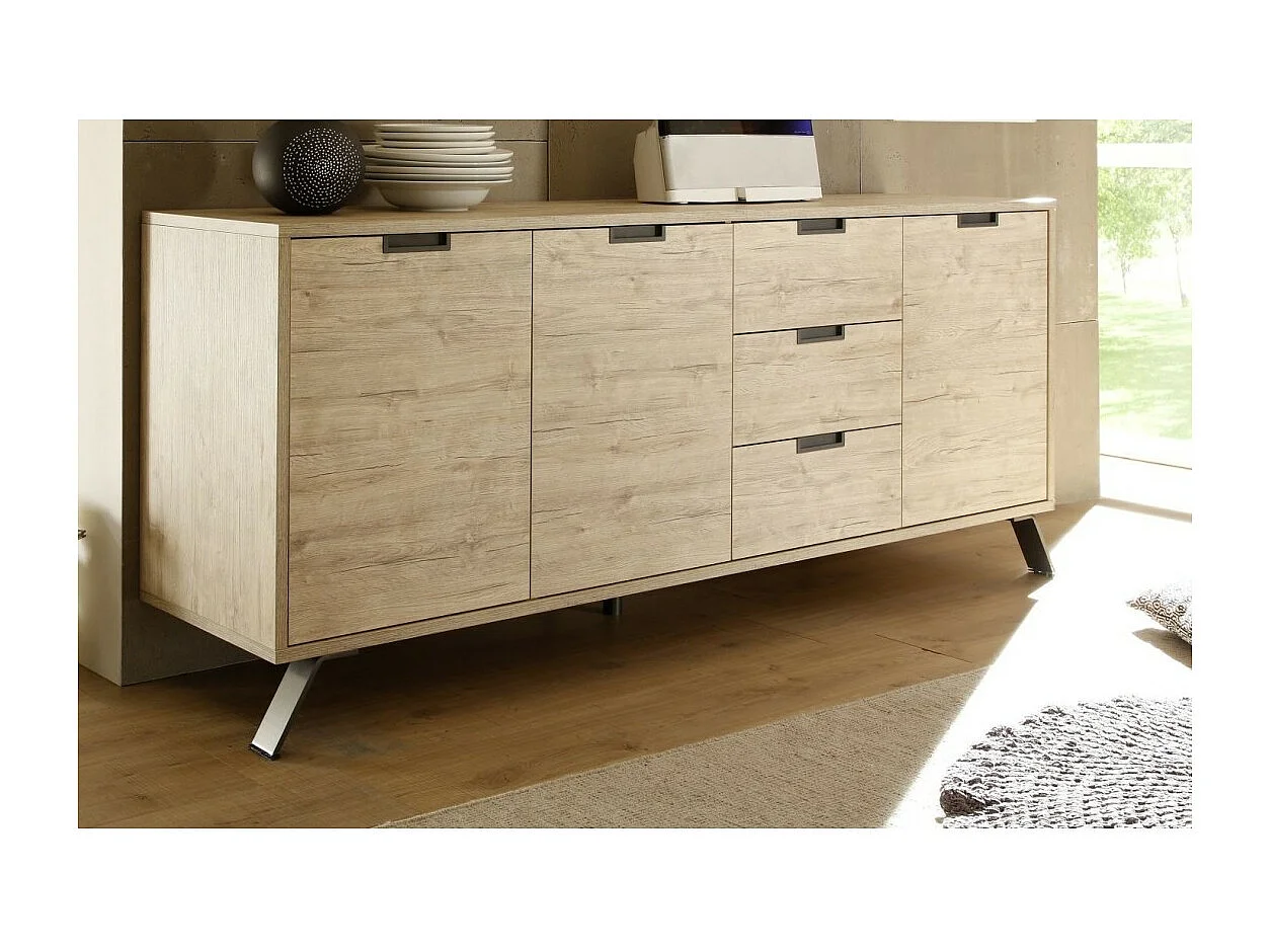 Buffet 3 portes et 3 tiroirs, collection SHOW, coloris chêne clair