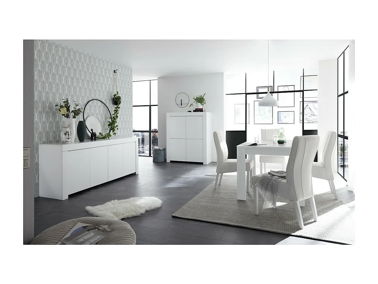 Buffet de 4 portas, coleção ZEFIR, na cor branca fosca, ideal para sua sala de estar ou sala de jantar.