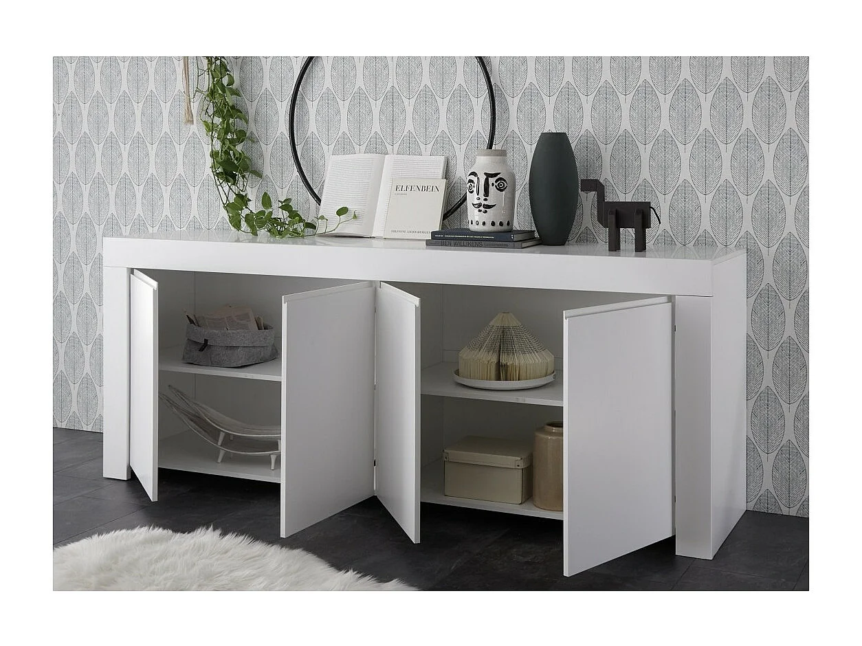 Buffet 4 portes, collection ZEFIR, coloris blanc mat, idéal pour votre salon ou salle à manger