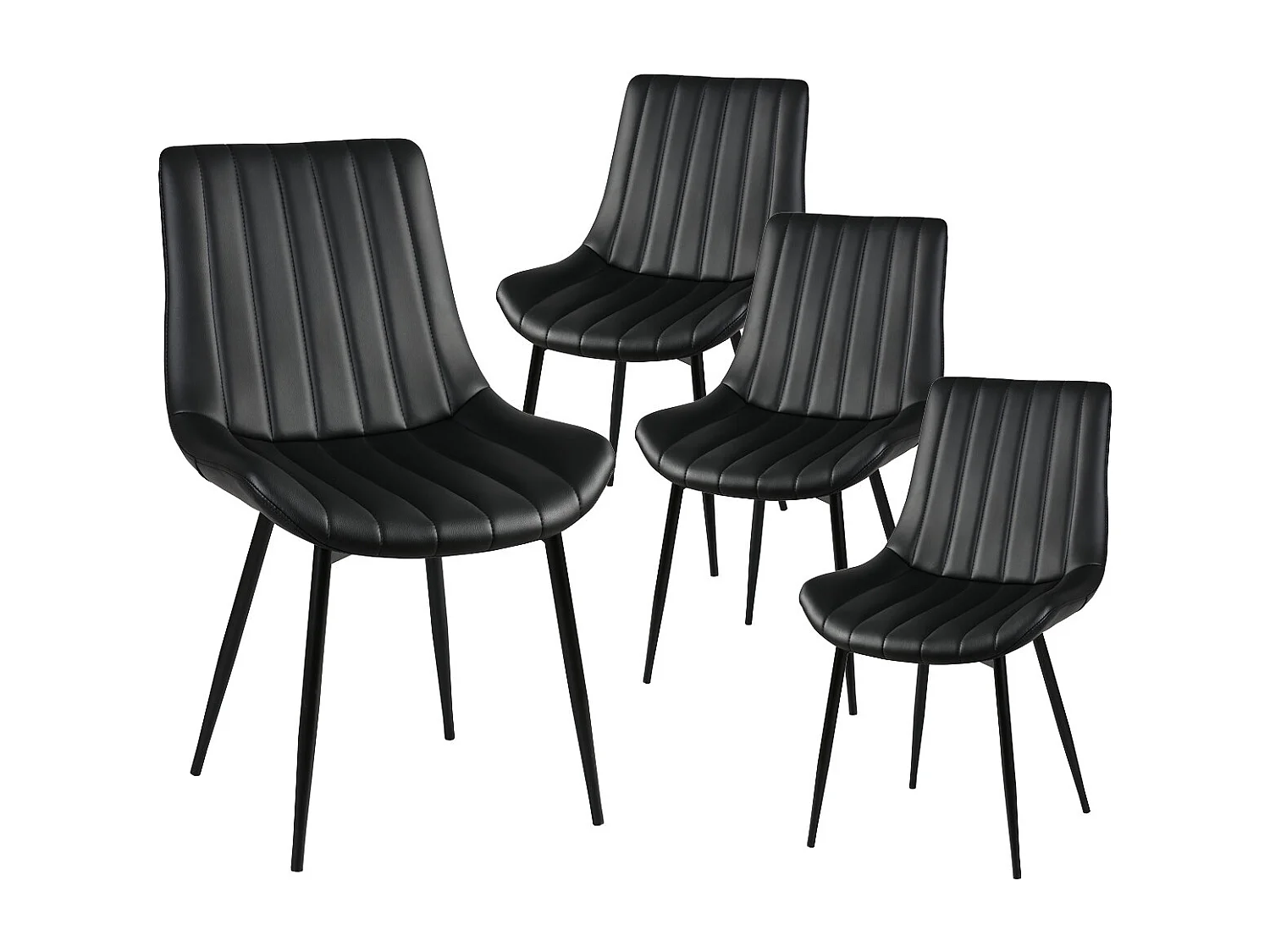 CAROLANN - Lot de 4 Chaises Noires Métal et PVC
