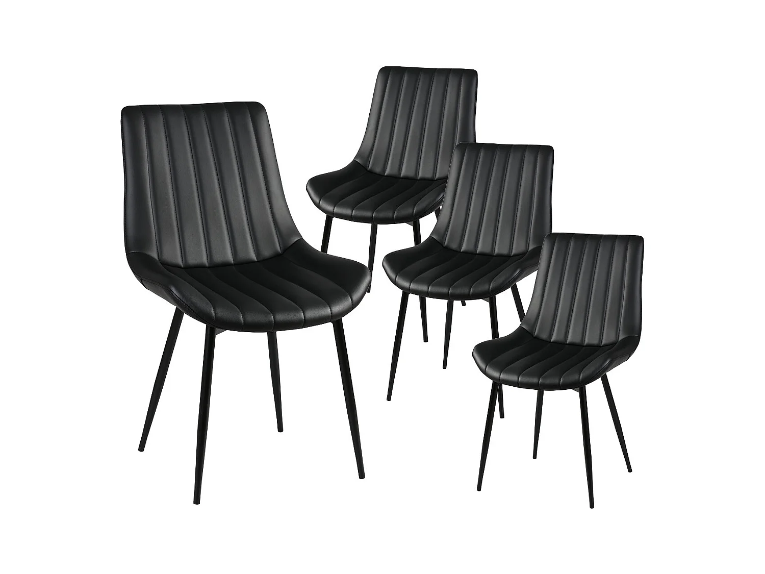 CAROLANN - Lot de 4 Chaises Noires Métal et PVC