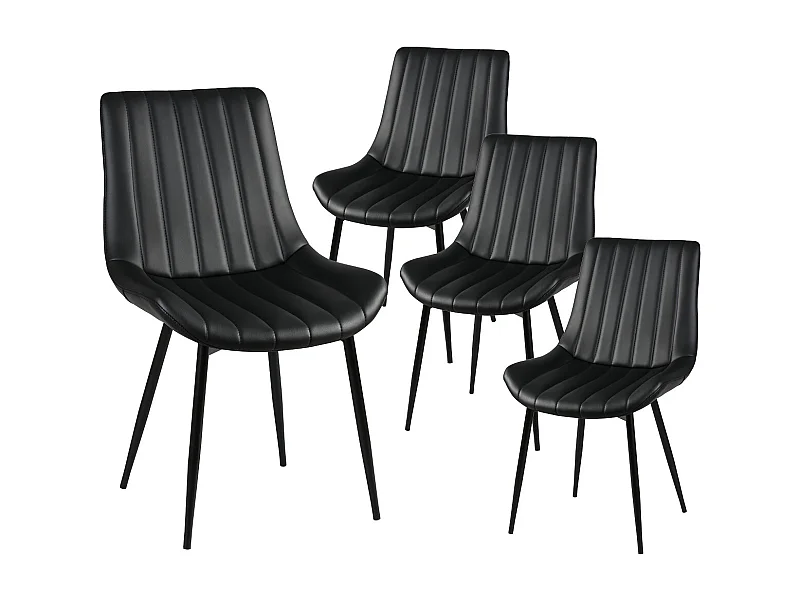 CAROLANN - Lot de 4 Chaises Noires Métal et PVC