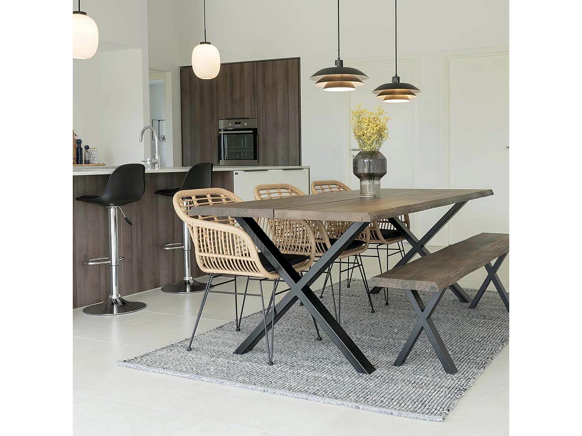 PILA - Lot de 2 Fauteuils Rotin Synthétique Naturel et Pieds Acier