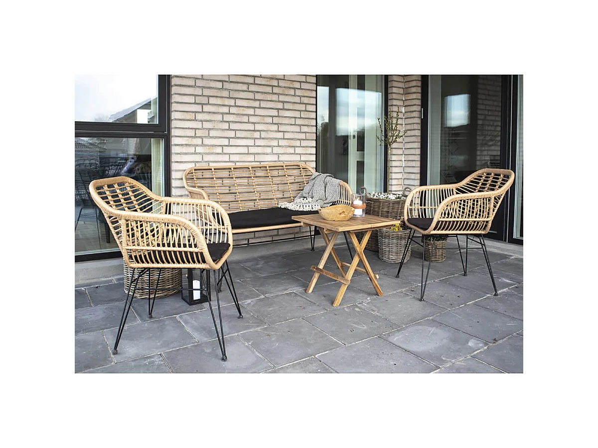 PILA - Lot de 2 Fauteuils Rotin Synthétique Naturel et Pieds Acier