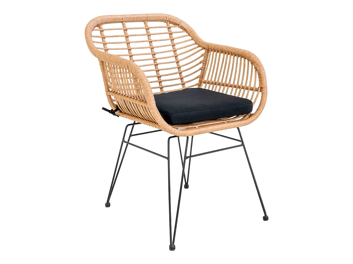 PILA - Lot de 2 Fauteuils Rotin Synthétique Naturel et Pieds Acier