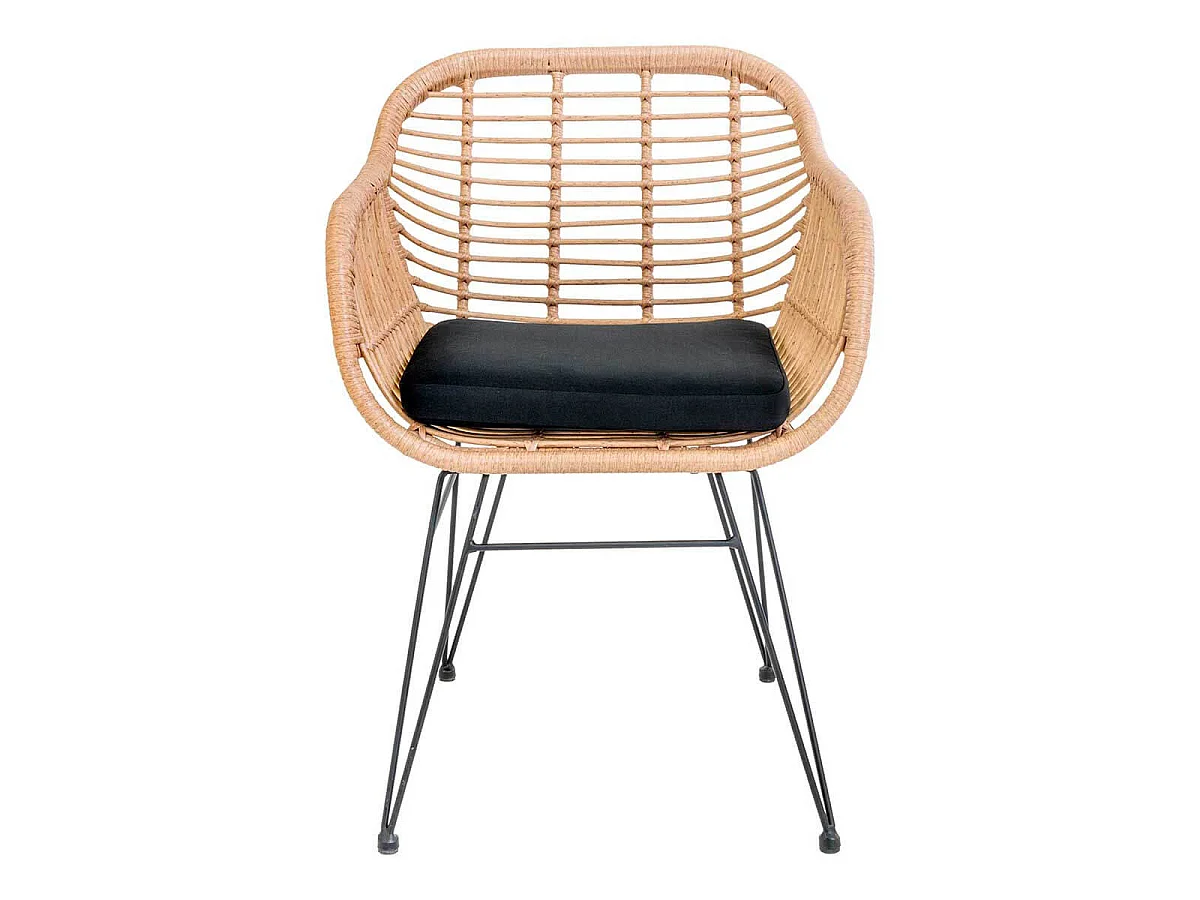 PILA - Lot de 2 Fauteuils Rotin Synthétique Naturel et Pieds Acier