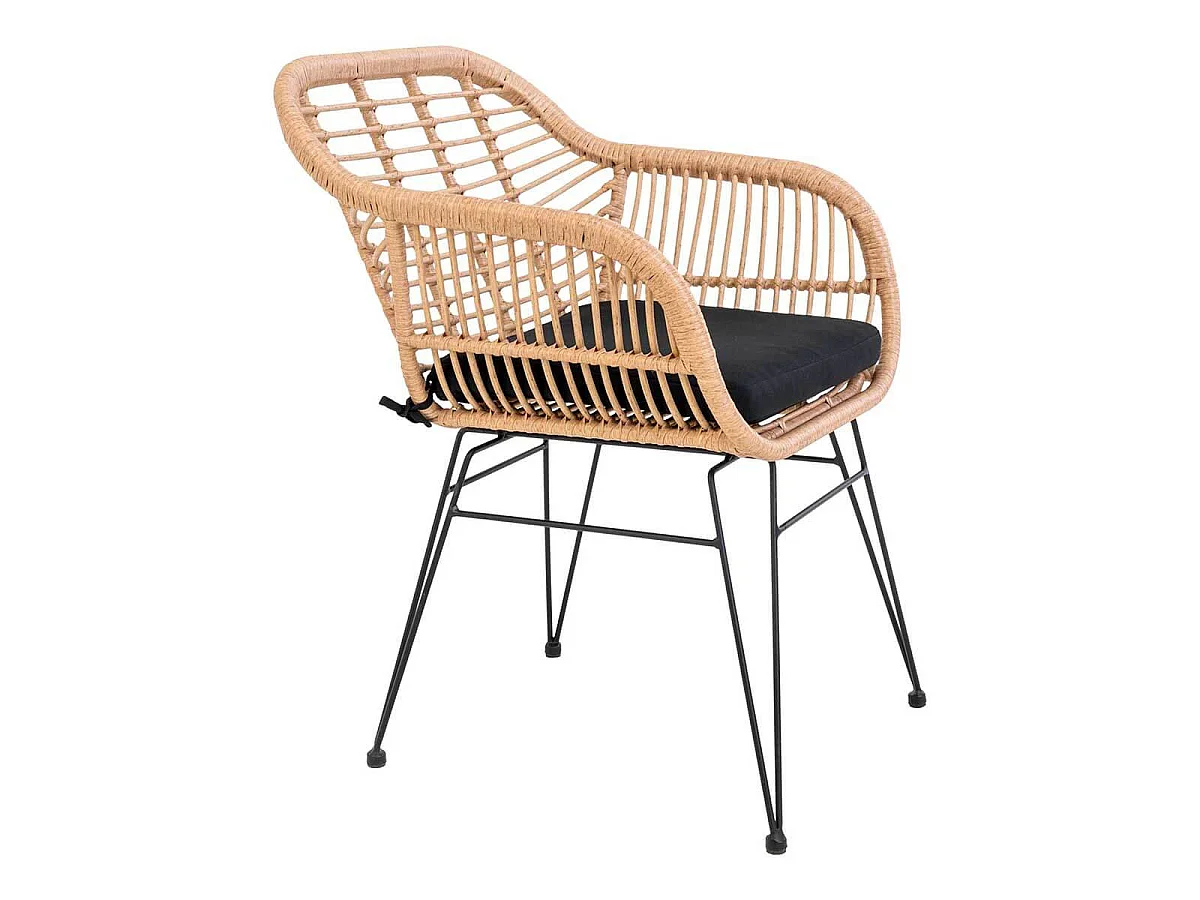 PILA - Lot de 2 Fauteuils Rotin Synthétique Naturel et Pieds Acier