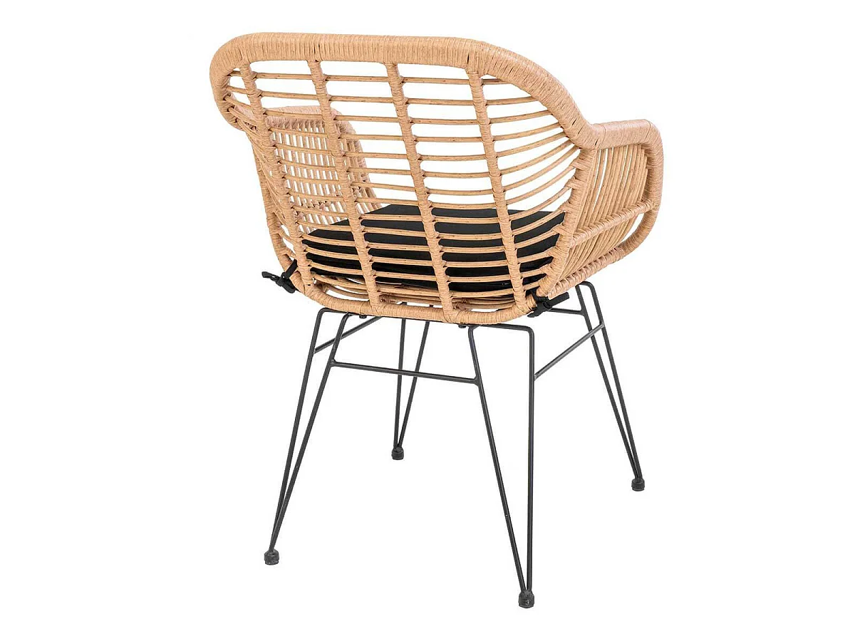 PILA - Lot de 2 Fauteuils Rotin Synthétique Naturel et Pieds Acier