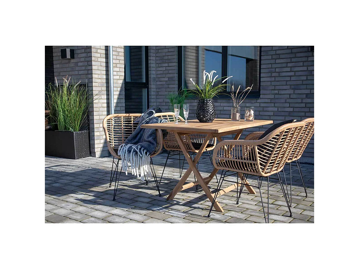 PILA - Lot de 2 Fauteuils Rotin Synthétique Naturel et Pieds Acier