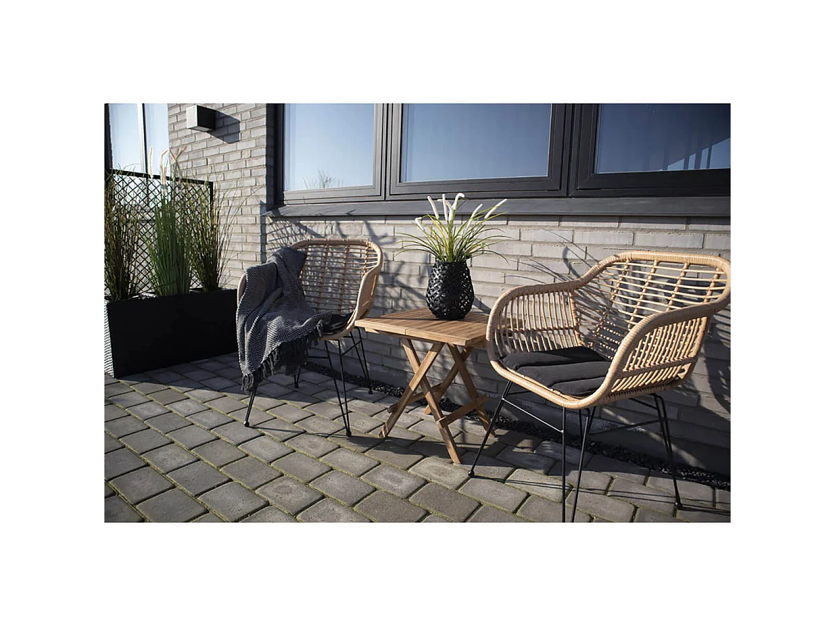 PILA - Lot de 2 Fauteuils Rotin Synthétique Naturel et Pieds Acier