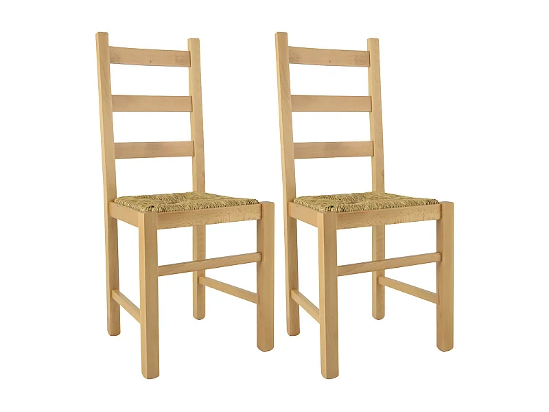 ORTA - Lot de 2 Chaises Naturelles et Assises en Paille