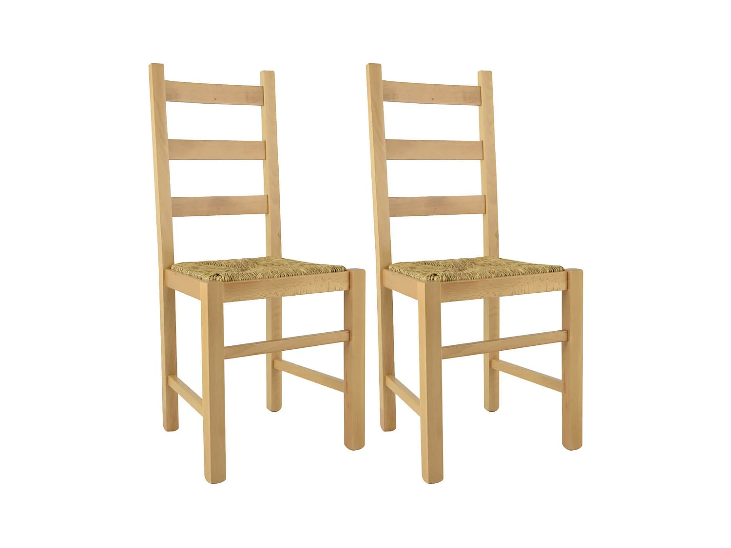 ORTA - Lot de 2 Chaises Naturelles et Assises en Paille