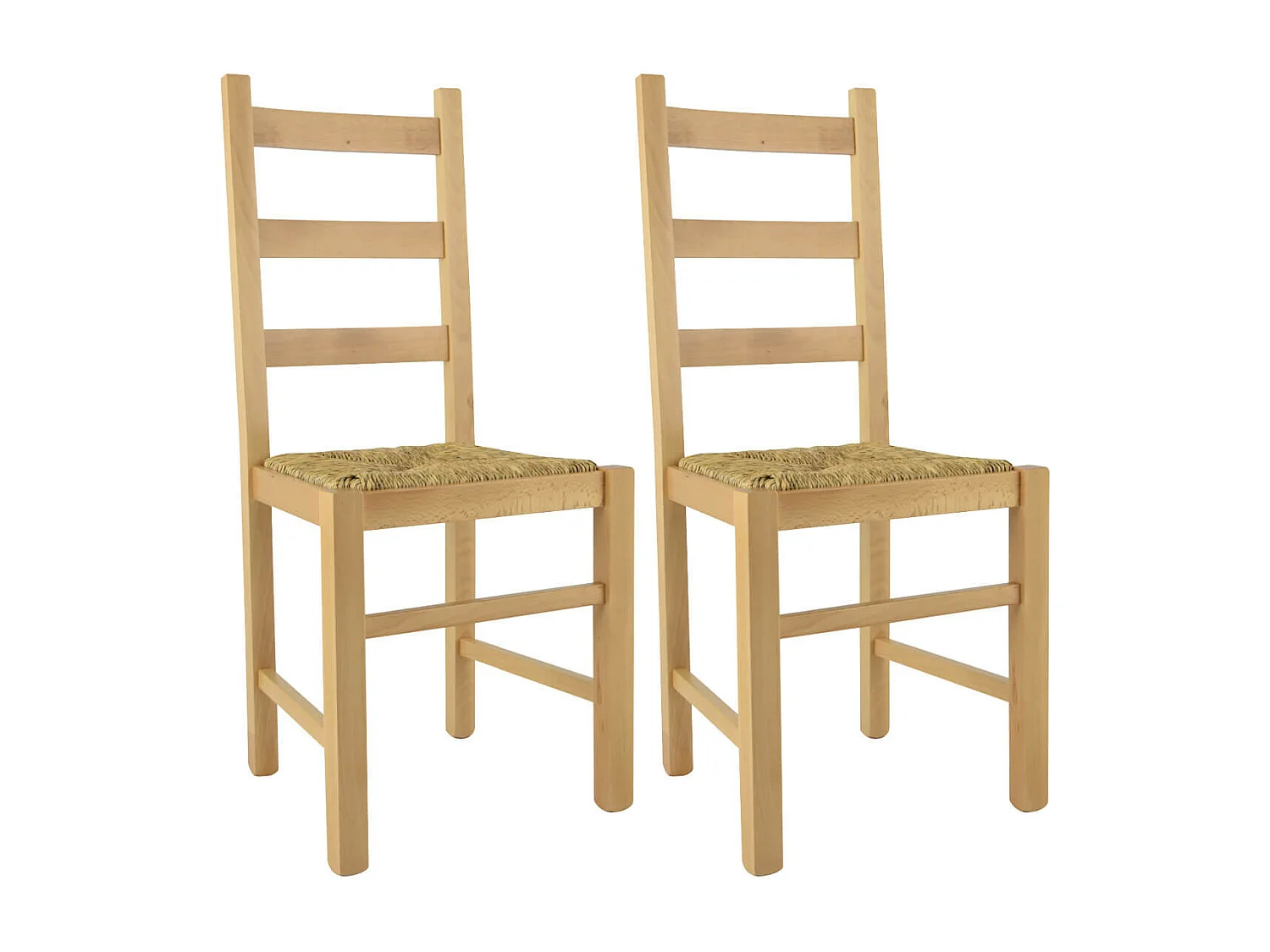 ORTA - Lot de 2 Chaises Naturelles et Assises en Paille