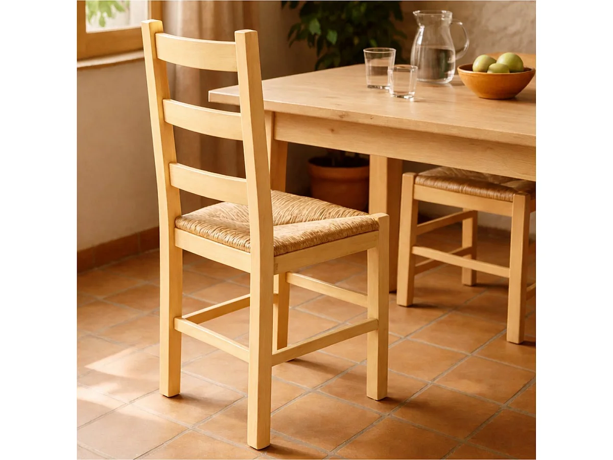 ORTA - Lot de 2 Chaises Naturelles et Assises en Paille